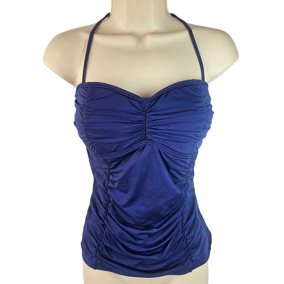 Tommy Bahama Ruched Halter Tankini Swimsuit Top SzM Royal Blue Built in Bra NEW - Picture 2 of 11